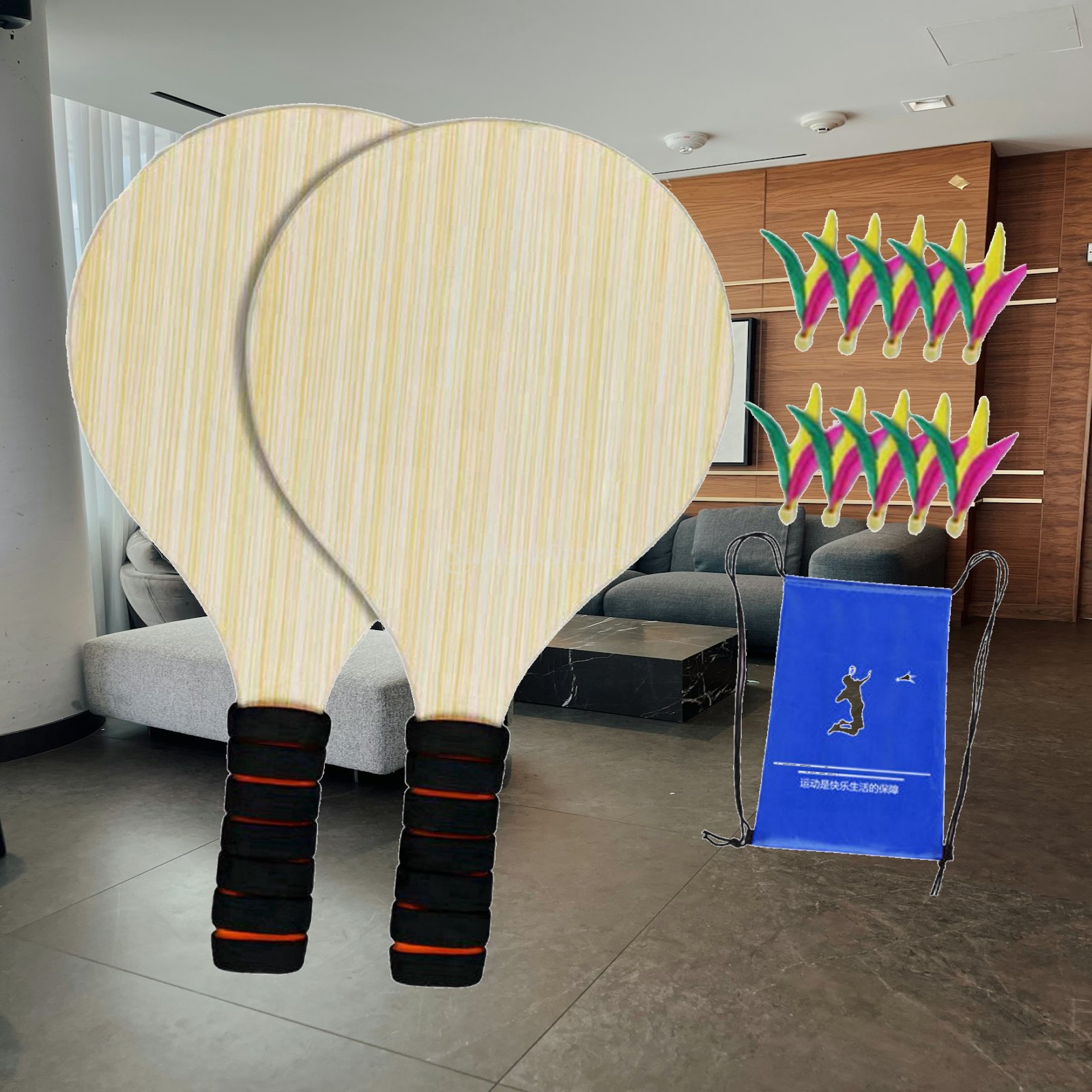 2Pcs Wood Badminton Paddle Set - Badminton Set Garden 评论和价格